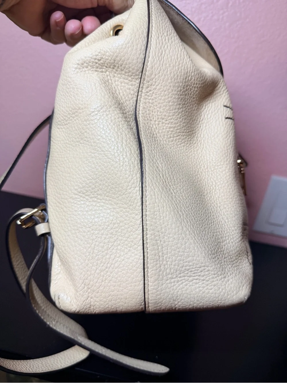 Coach Cream Leather Graffiti Backpack with Gold Hardware